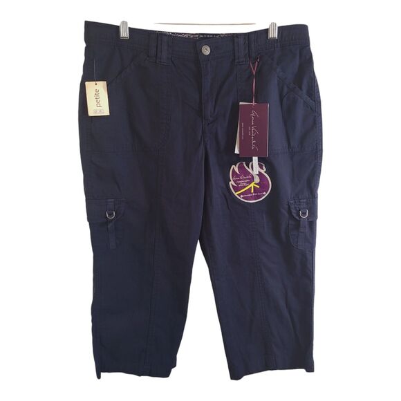 Gloria Vanderbilt Womens 12 Petite NEW Cargo Capri Pants Navy Blue Stretch Light - Picture 2 of 13